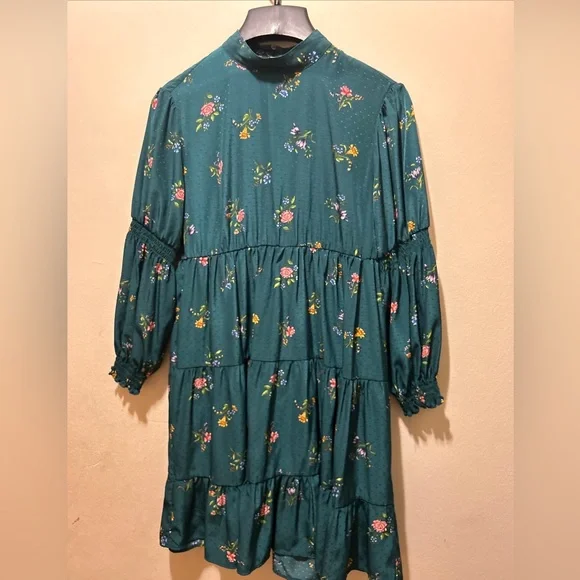 ZARA GreenPrint Mini Floral Dress Size S High Neck NWT. - Picture 10 of 10